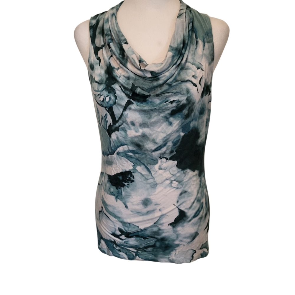 Ann Taylor Floral Cowl Top Green/White Sz M